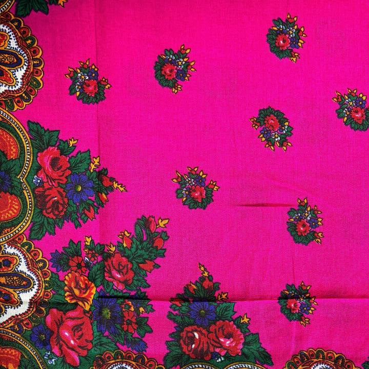 Kurdish Floral Pattern Scarf – Fuchsia Pink (No Beads)
