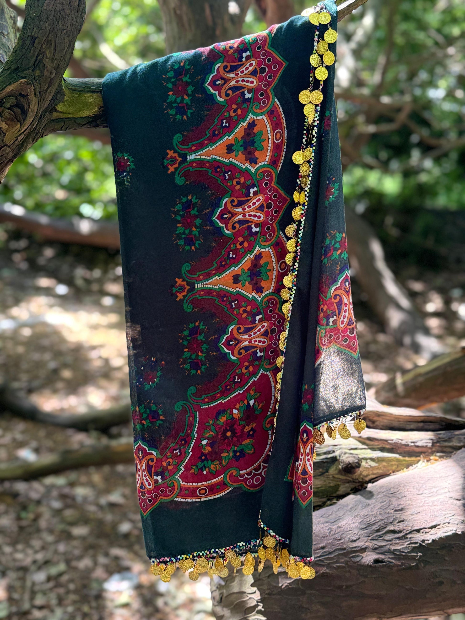 Golden Paisley Kurdish Shawl