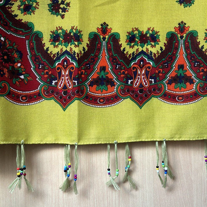 Kurdish Floral Pattern Scarf – Light Olive Green