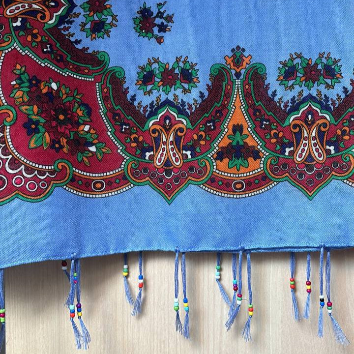 Kurdish Floral Pattern Scarf – Light Blue