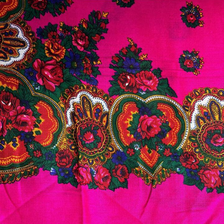 Kurdish Floral Pattern Scarf – Fuchsia Pink (No Beads)