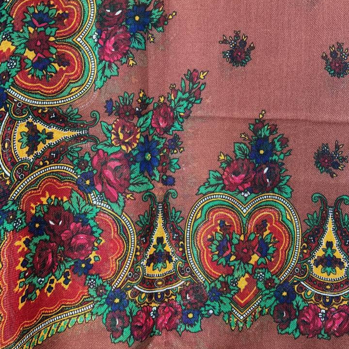 Kurdish Floral Pattern Scarf – Warm Chestnut Brown