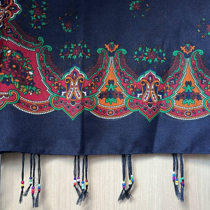 Kurdish Floral Pattern Scarf – Navy Blue