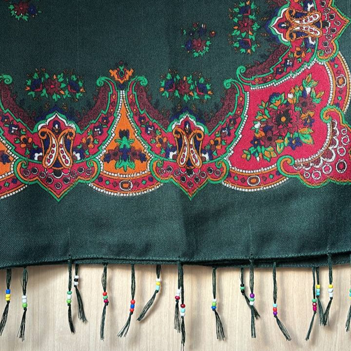 Kurdish Floral Pattern Scarf – Deep Forest Green