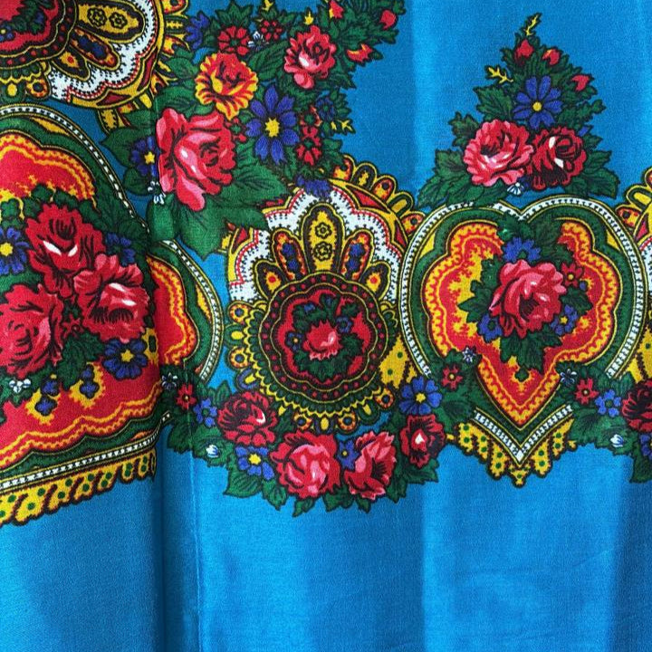 Kurdish Floral Pattern Scarf – Sapphire Blue