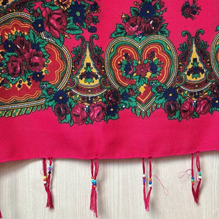 Kurdish Floral Pattern Scarf – Crimson Red