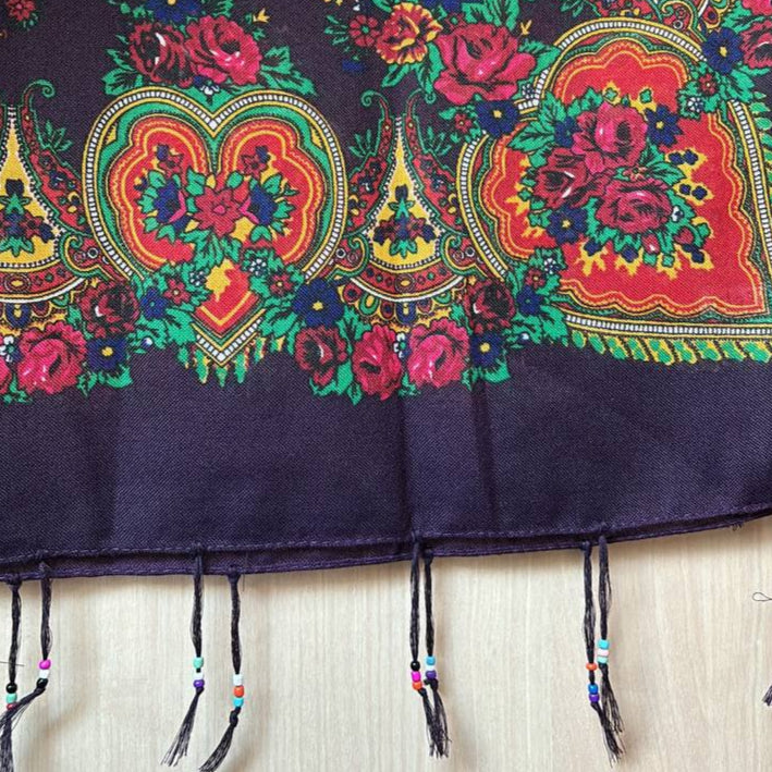 Kurdish Floral Pattern Scarf – Deep Purple