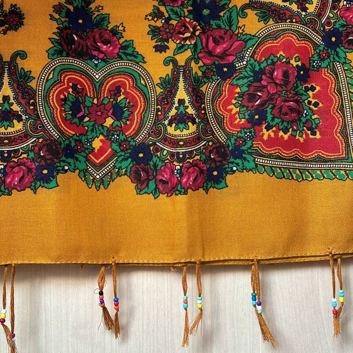 Kurdish Floral Pattern Scarf – Golden Yellow
