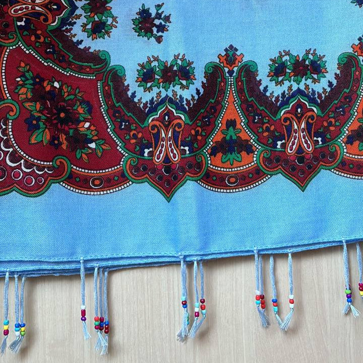 Kurdish Floral Pattern Scarf – Sky Blue