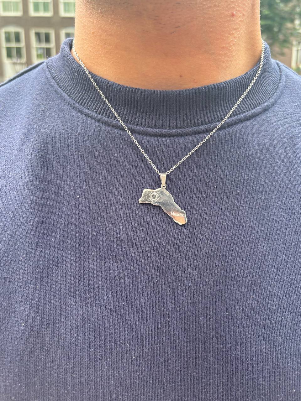 Kurdistan Silver Map Necklace – Sun Emblem Edition