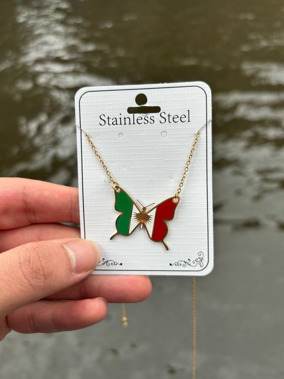 Kurdistan Flag Butterfly Pendant Necklace – Stainless Steel