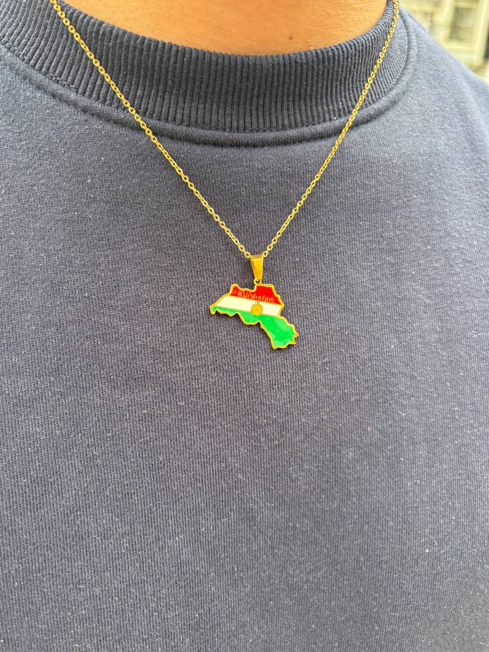 Kurdistan Map Pendant Necklace – Flag Design