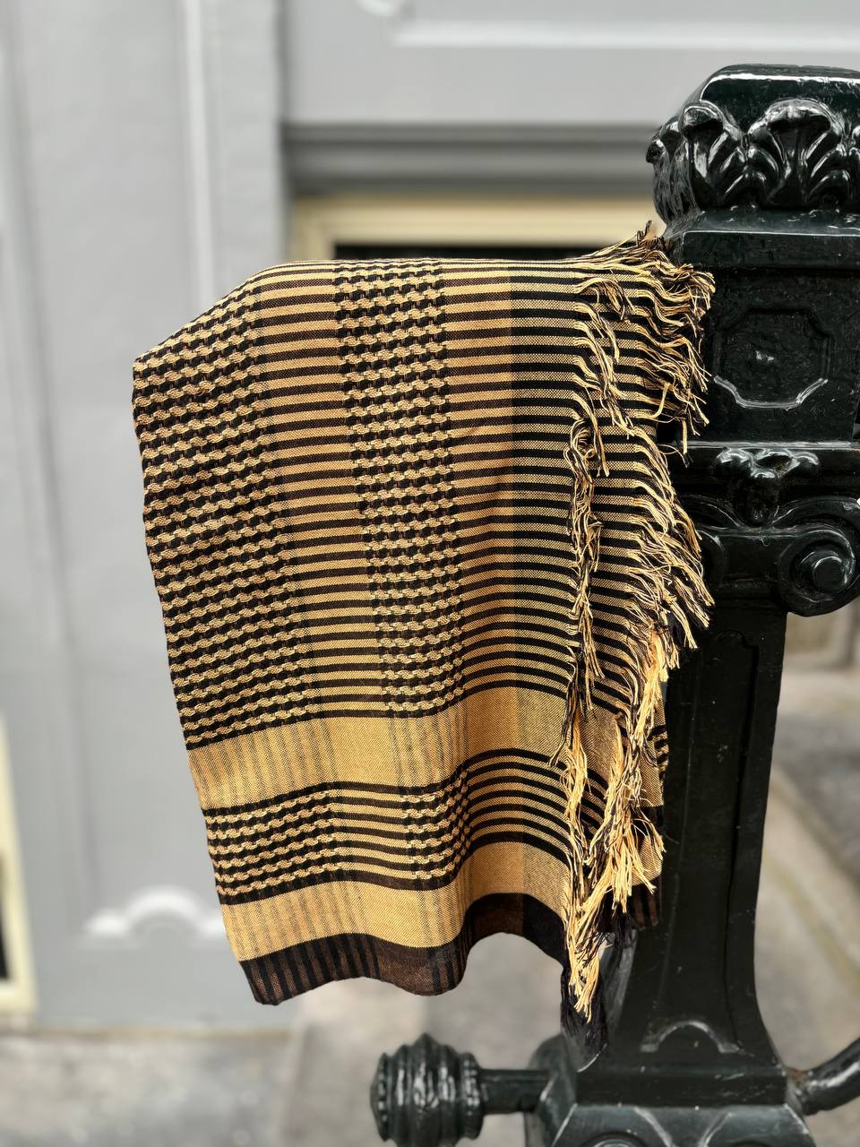 Golden Mustard & Black Kurdish Pattern Scarf