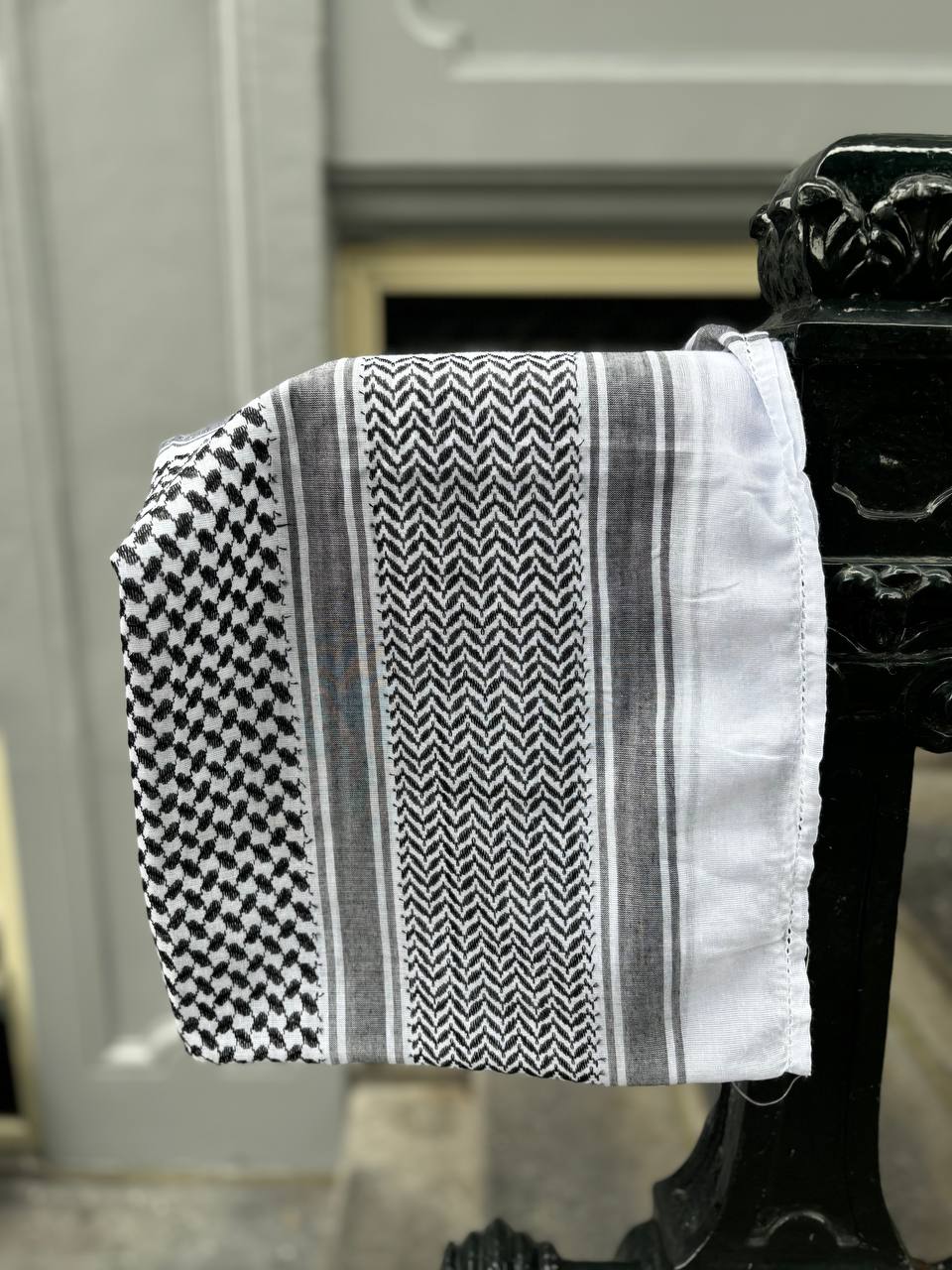 Traditional Black & White Kurdish Pattern Scarf