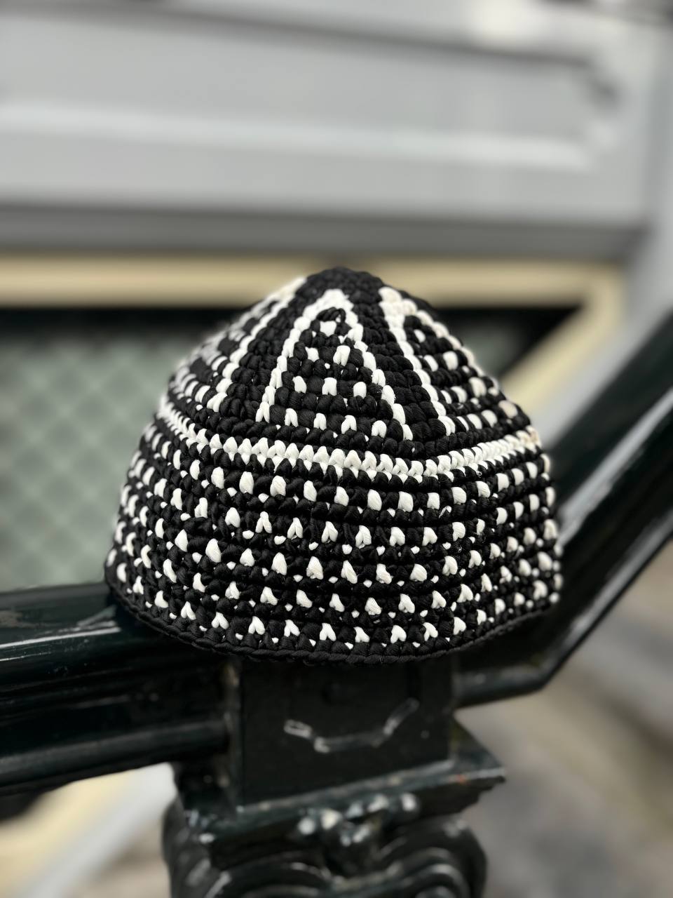 Kurdish Traditional Crochet Cap – Black & White