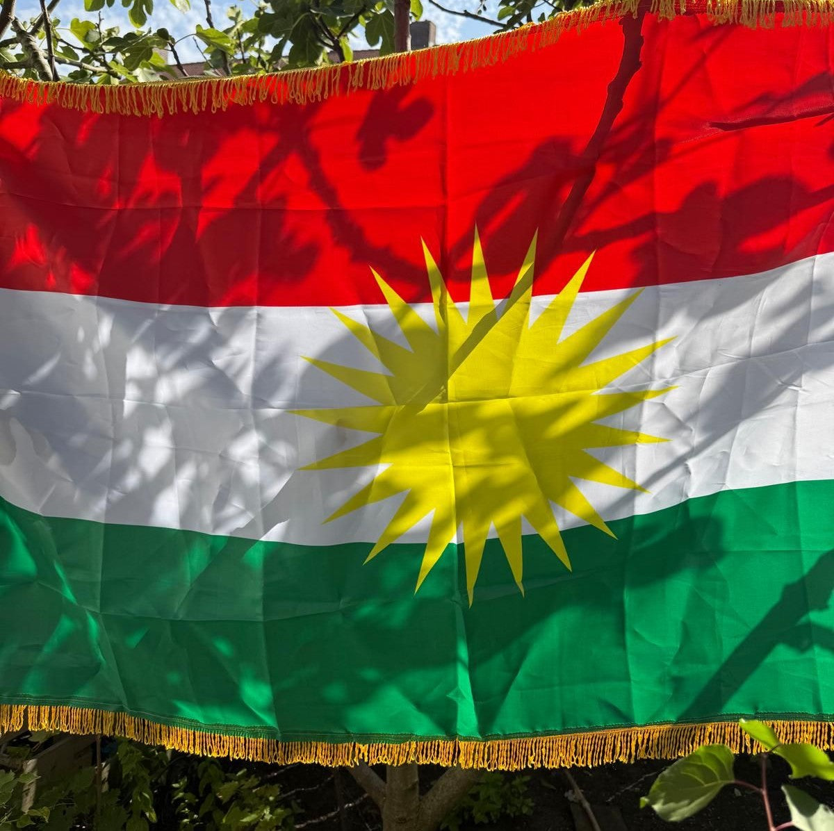 Kurdistan Flag with Golden Tassels